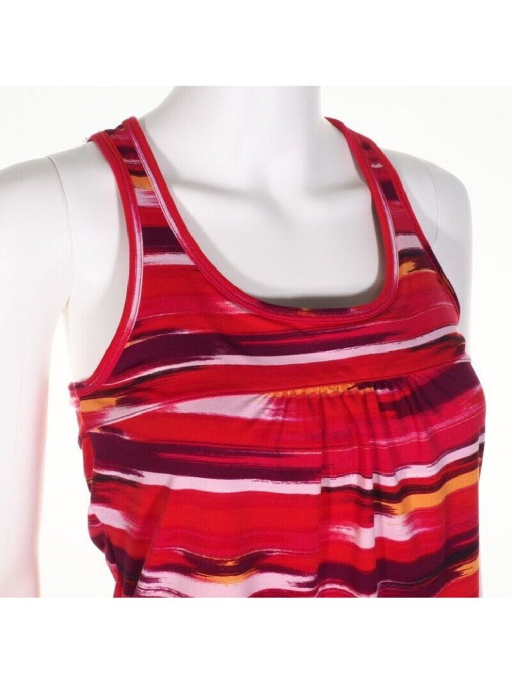 Athleta Top Womens Size Small Racerback Drawcord Red White Yellow Shelf Bra EUC - Picture 3 of 9